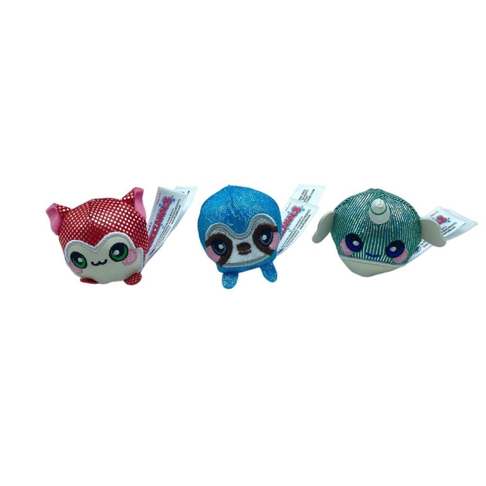3 Rare Squeezamals Claire’s Exclusives Mouse Narwhale Sloth Foam Plush Micro 2”